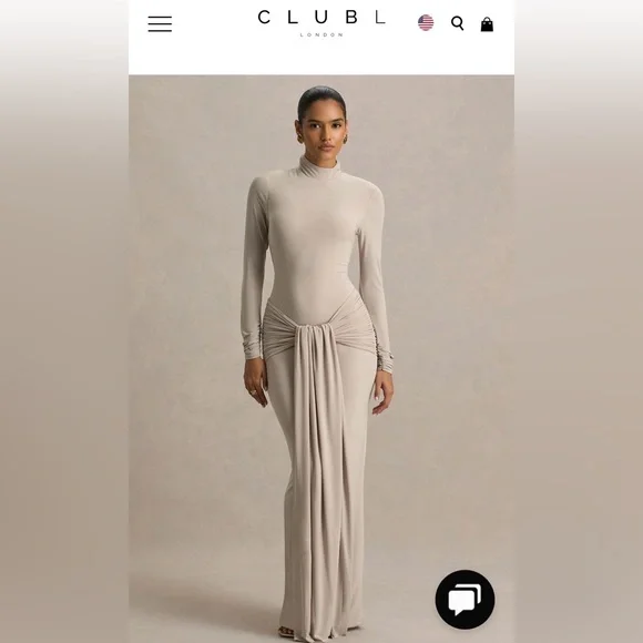 Club L London Cream Long Sleeve Maxi Dress - Picture 1 of 6